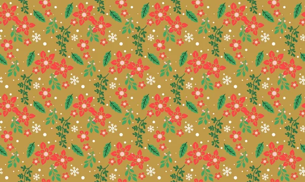 Modern red flower pattern background for Christmas, with leaf and flower concept. — 스톡 벡터