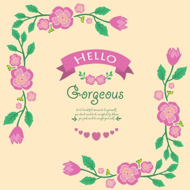 Merhaba muhteşem kart dekoru için yaprak ve pembe çelenkli antika çerçeve. Vektör