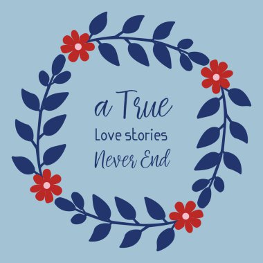 Gerçek aşk davetiyesi tasarımı için zarif bir yaprak ve çiçek çerçevesi. Vektör