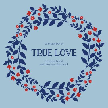 Yaprak ve çiçek desenli güzel bir gerçek aşk davetiyesi tasarımı. Vektör