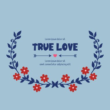 Romantik yaprak ve çelenk deseni, güzel gerçek aşk tebrik kartı tasarımı için. Vektör