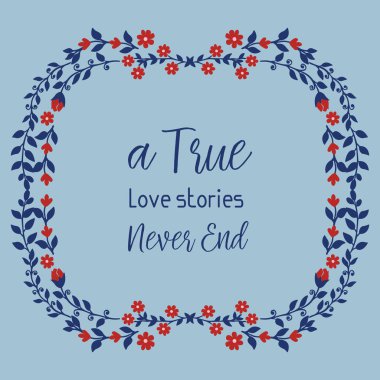 Gerçek aşk şablonu tasarımı, yaprak ve kırmızı çiçek desenli. Vektör