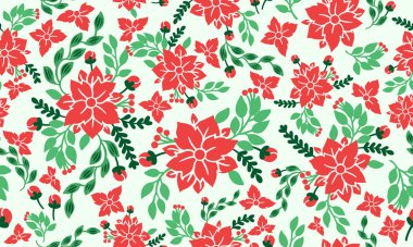 Noel çiçekli duvar kağıdı dekorasyonunun güzelliği, Yaprak ve kırmızı çiçekli romantik tasarım.