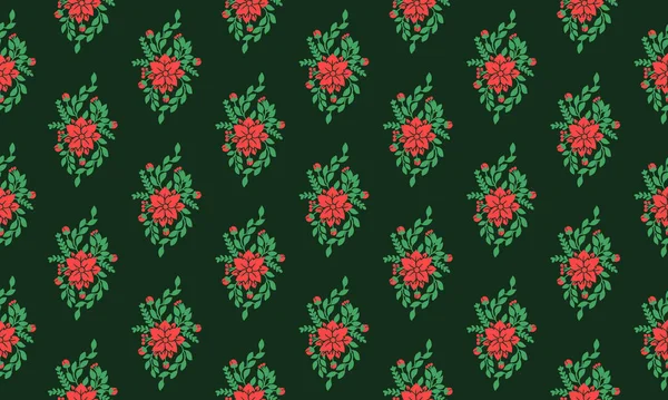 Blatt und rote Blume Stil Vorlage, elegante Weihnachten Blumenmuster Hintergrund. — Stockvektor