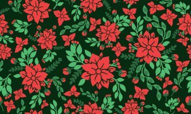 Kağıt deseni ve yaprak çiçeği çizimi için Noel çiçeğinin kusursuz motifi.