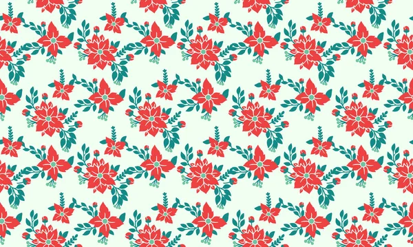 Patrón antiguo floral de Navidad, con hoja y flor roja dibujo elegante . — Vector de stock