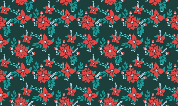 Hermoso arte de flores rojas de Navidad, con hoja y diseño de patrón elegante floral . — Vector de stock