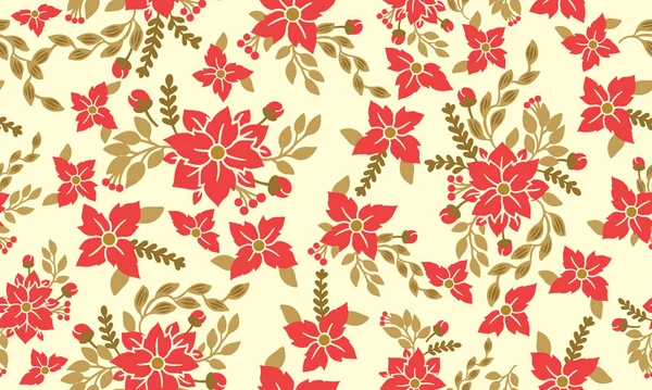 Fondo de patrón de flores abstracto para Feliz Navidad, con diseño moderno de hojas y flores rojas . — Archivo Imágenes Vectoriales
