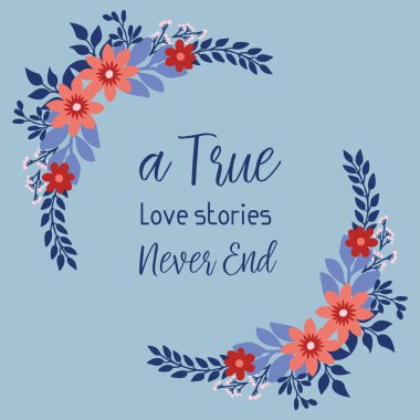 Gerçek aşk tebrik kartı, yaprak ve güzel kırmızı çiçek desenli. Vektör