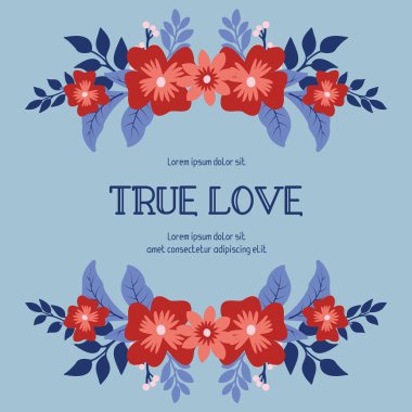 Romantik gerçek aşk tebrik kartı tasarımı, eşsiz bir yaprak ve çiçek desenli. Vektör