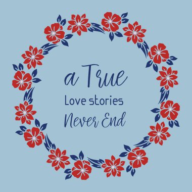 Gerçek aşk davetiyesi tasarımı için süslü bir yaprak ve kırmızı çelenk deseni. Vektör