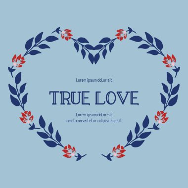 Zarif bir yaprak ve kırmızı çiçek desenli gerçek aşk için poster tasarımı. Vektör