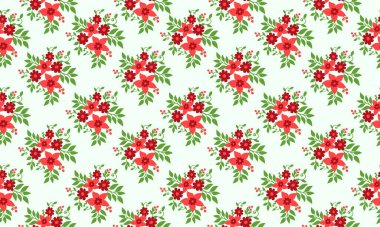 Zarif bir yaprak ve kırmızı çiçek tasarımı ile eşsiz bir Noel deseni arka planı.