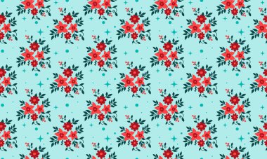 Noel için zarif çiçek desenli arka plan. Kırmızı gül desenli kusursuz..