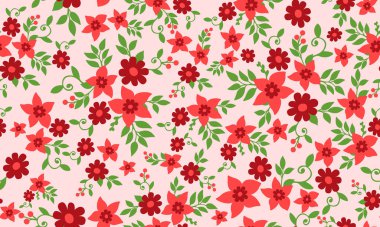 Noel için zarif çiçek desenli arka plan. Kırmızı gül desenli kusursuz..