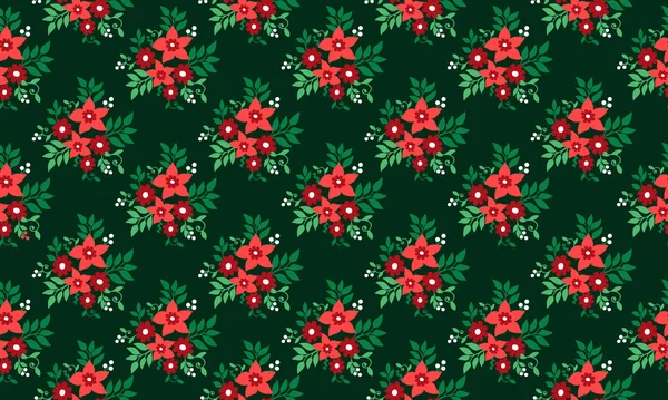 Unieke Kerst patroon achtergrond, met elegante blad en rode bloem ontwerp. — Stockvector