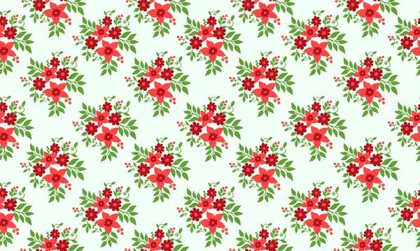Μοναδικό χριστουγεννιάτικο μοτίβο φόντο, με κομψό φύλλο και κόκκινο λουλούδι σχεδιασμό. — Διανυσματικό Αρχείο