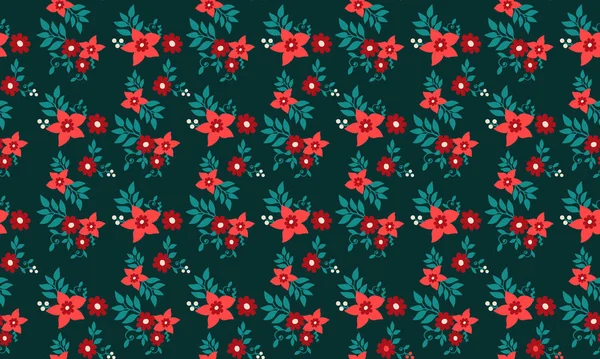 Kerst Bloem patroon achtergrond, met eenvoudige van blad en rode bloem ontwerp. — Stockvector