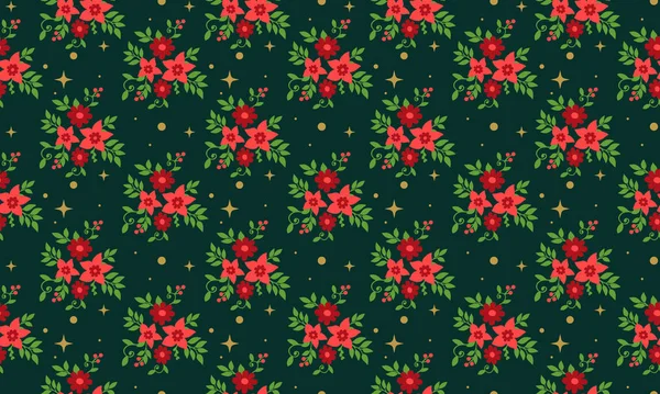 Natale fiore modello di sfondo, con semplice di foglia e rosso disegno del fiore . — Vettoriale Stock