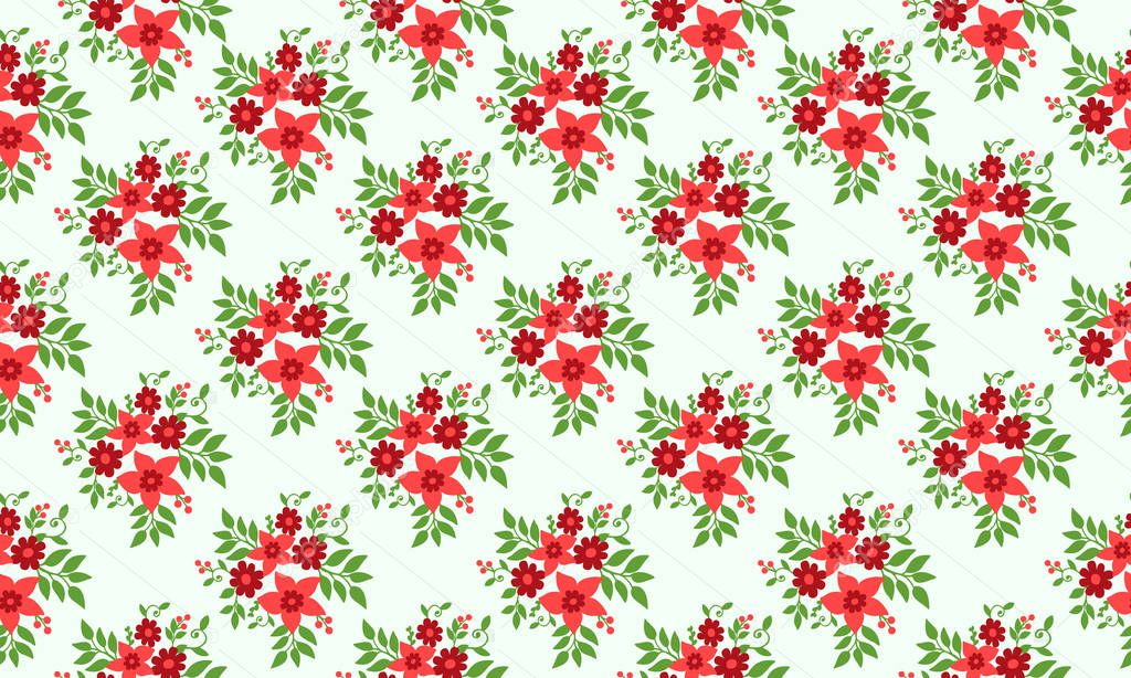 Unique Christmas Pattern background, with elegant leaf and red flower design.