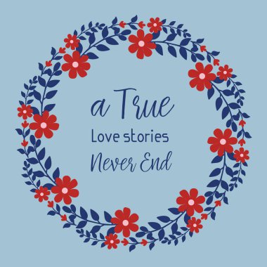 Gerçek aşk tebrik kartı tasarımı, yaprak ve çiçek desenleriyle süslenmiş. Vektör