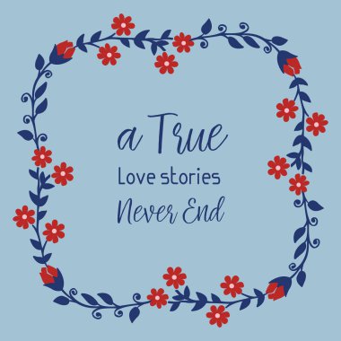 Zarif mavi arka plan, süslü bir yaprak ve çiçek çerçevesi, gerçek aşk için tebrik kartı tasarımı için. Vektör