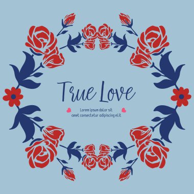Gerçek aşk günü tebrik kartı modern tasarımı için yapraksız dekor ve çiçek çerçevesi. Vektör