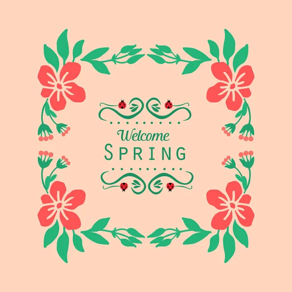 Elegancki wiosenny projekt kartki powitalnej, z pięknym ozdobnym liściem i ramą kwiatową. Wektor — Wektor stockowy