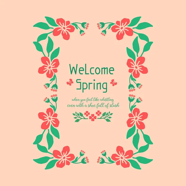 Piękny wzór ramki na wiosenną kartkę powitalną, z liściem i wzorem kwiatowym. Wektor — Wektor stockowy