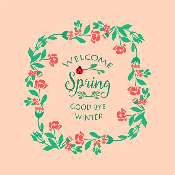 Diseño sin costuras del marco de la hoja y de la flor, para el diseño bienvenido de la tarjeta de felicitación de primavera. Vector — Vector de stock