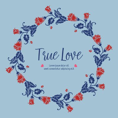 Yapraklı ve çiçeksiz çerçeveli gerçek bir aşk posteri tasarımı. Vektör