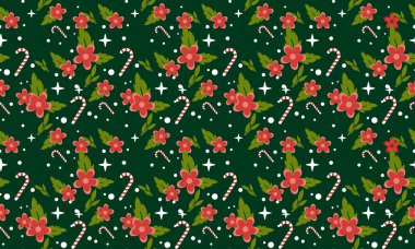 Noel için çiçek desenli arka plan, zarif çiçek ve yaprak tasarımlı.