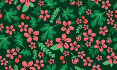 Noel kartı için çiçek desenli arka plan, güzel yaprak ve çiçek çizimi.