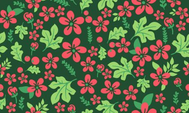 Noel kartı için çiçek desenli arka plan, güzel yaprak ve çiçek çizimi.