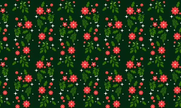 Flor vermelha romântica para o Natal, com folha moderna e decoração padrão floral . — Vetor de Stock