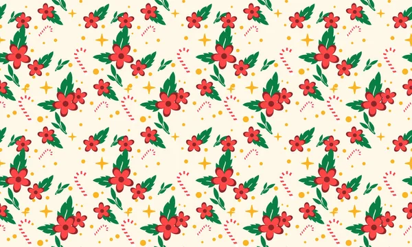 Fondo de patrón de flores único para Navidad, con dibujo moderno de hojas y flores . — Vector de stock