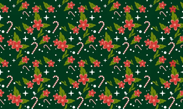 Fond de motif de fleurs pour Noël, avec un design élégant de fleurs et de feuilles . — Image vectorielle