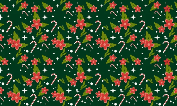 Fondo de patrón de flores para Navidad, con elegante diseño de flores y hojas . — Vector de stock