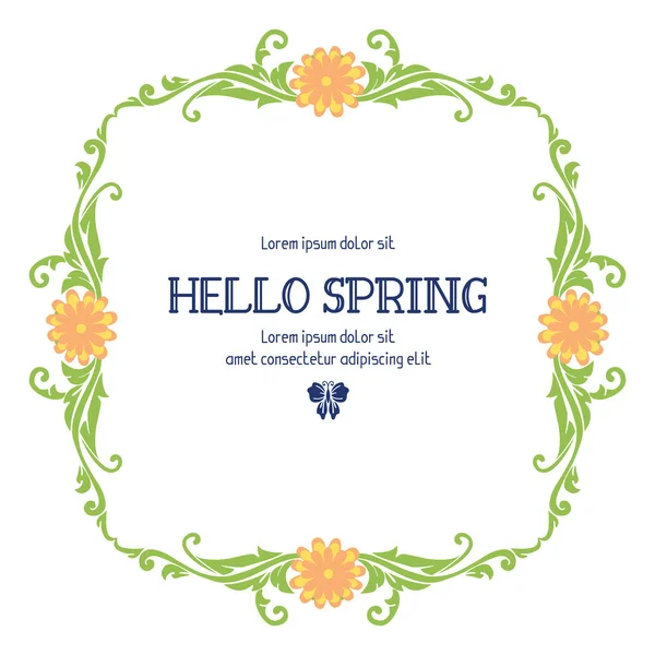 Niedlich von Musterblatt und Blumenrahmen, für elegantes Hallo-Frühling-Grußkartenkonzept. Vektor — Stockvektor