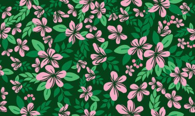 Sevgililer Günü için zarif bir şablon, güzel yapraklı ve pembe çiçek arkaplanlı.