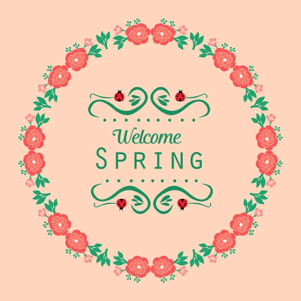 Blatt- und rotes Blumenrahmen-Design, für einzigartiges Grußkartendesign für den Frühling. Vektor — Stockvektor