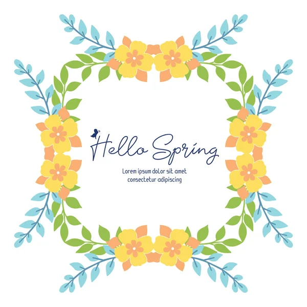 Beautiful pattern of leaf and yellow flower frame, for hello spring greeting card design. Vector — Stock Vector