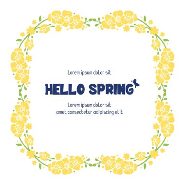 Merhaba bahar tebrik kartı tasarımı için güzel sarı çelenk çerçevesi. Vektör