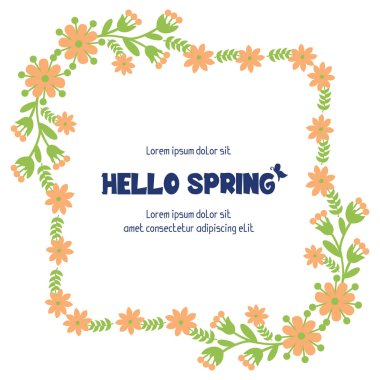 Merhaba bahar davetiye şablonu tasarımı için yaprak ve çiçek çerçevesinin kusursuz süsü. Vektör