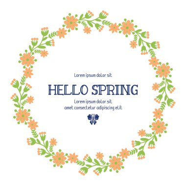 Merhaba bahar davetiye şablonu tasarımı için yaprak ve çiçek çerçevesinin kusursuz süsü. Vektör