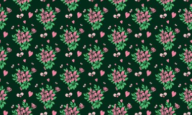 Yaprak ve çiçek zarif desenli Valentine şablonu tasarımı.