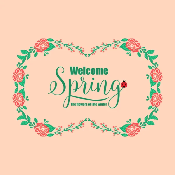 Nettes Dekor aus Blatt und Rose Blumenrahmen, für die Begrüßung Frühlings Grußkarte modernes Design. Vektor — Stockvektor
