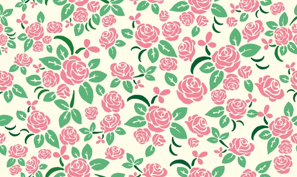 Beautiful rose flower pattern background for valentine, with leaf and floral design. — Stok Vektör