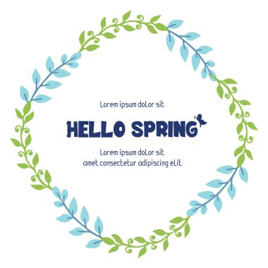 Hello spring Invitation card design, with elegant leaf and floral frame. Vector