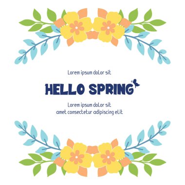 Beautiful greeting card design for hello spring, with seamless leaf and floral frame. Vector